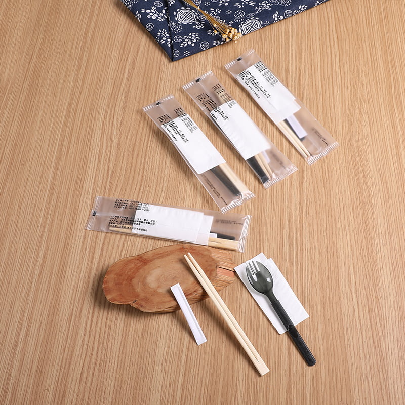 Tas Makan Sekali Pakai Dengan Set Film Komposit Buram Serbet Spork Sumpit
